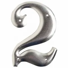 Silver uppercase aluminum label for utility pole identification. Character height 3 in, overall width 2 in. Sold in packs of 10 pieces, 10 packs total. Suitable for outdoor marking of poles and infrastructure.