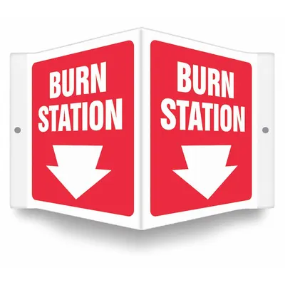 CONDOR Safety Sign: PETG, Mounting Holes Sign Mounting, 6 in x 8 1/2 in Nominal Sign Size - V-Shape Projection Burn Station Signs