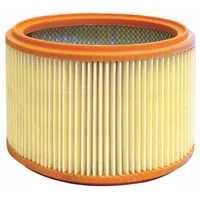 This HEPA dry-pickup paper filter is a replacement part for Dynabrade vacuum models 61300 and 61301. It captures fine dust and particulates during industrial sanding, grinding, and finishing operations