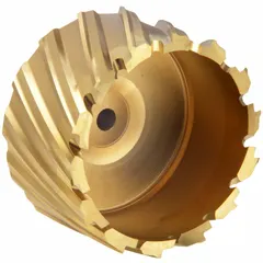High-speed steel annular cutter with titanium nitride (TiN) coating for general cutting of metal. Features a 2-7/8 in cutter diameter and 1 in maximum cutting depth. Equipped with a Weldon Flat shank for secure mounting in magnetic drill presses. Suitable for producing clean holes in structural steel, plate, and pipe.