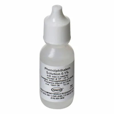 HACH Phenolphthalein Indicator Solution: 15 mL Volume, 1 M, 57-55-6, Solution - Additional Calibration Solutions & Standards