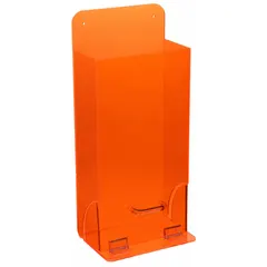 Single-compartment stack tower for storing and dispensing up to 20 eyewear units. Constructed of orange acrylic with overall dimensions of 8 in width and 18 in height. Suitable for organizing protective eyewear in industrial safety areas such as manufacturing or assembly lines.
