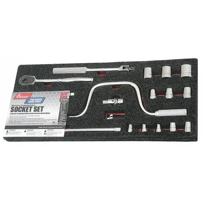 ABILITY ONE Socket Wrench Set: 3/8 in Drive, 18 Piece, 12-Point, SAE - SAE Socket Sets with Drive Tools