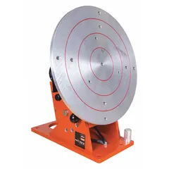 Variable-speed rotary welding positioner with a 16 in turntable, 250 lb vertical load capacity, and 90° maximum tilt angle. Rotates and tilts workpieces to position weld joints for operator access. Used in fabrication shops, pipe welding, and structural steel applications.