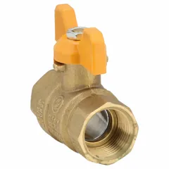 This brass ball valve features a straight body with full port ball port for minimal flow restriction. It has FNPT x FNPT connections and a tee handle for manual operation. Commonly used in plumbing and industrial piping systems to start, stop, or redirect flow of water, oil, and gas.