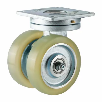 FOOT MASTER Plate Caster: Swivel, Polyurethane, 150 mm Wheel Dia, 40 mm Wheel Wd - Dual-Wheel Self-Compensating AGV & AMR Plate Casters