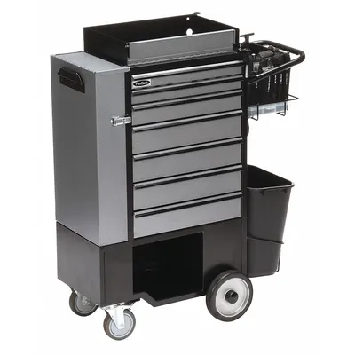 FLEXCART Tool Utility Cart: Silver, 37 1/2 in Wd, 14 1/2 in Dp, 45 in Ht, No Lid - Tool-Equipped Heavy-Duty Utility Carts with Drawers