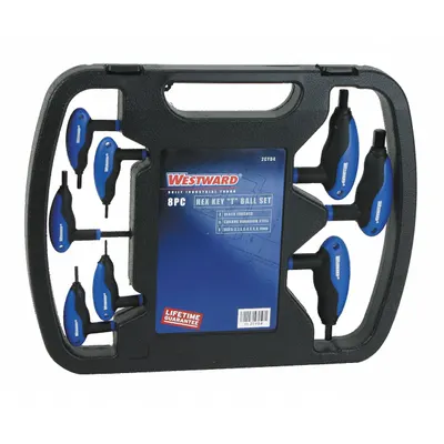 WESTWARD Hex Key Set: 6 - 10 Pieces, T, Metric, Single Ball End, Long, 8 Pieces - T-Shaped Hex Key Sets