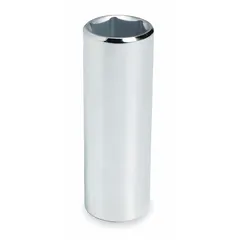 This 3/8" drive hand socket features a 11/32" hex size with a 6-point deep design for accessing recessed fasteners. The chrome finish provides corrosion resistance. Overall length is 1/8". Suitable for turning bolts and nuts in tight spaces.