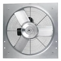 This direct-drive panel exhaust fan features an 18-inch blade driven by a 1/4 hp, single-phase motor delivering 3201 cfm. The totally enclosed air-over motor with Class B insulation is housed in a galvanized steel frame with stamped construction. Includes intake guards. Suitable for wall or panel mounting to ventilate industrial and commercial spaces.