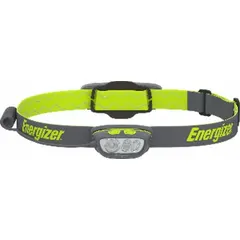 Rechargeable headlamp with 650 lm maximum brightness and 100 m beam distance. Three light outputs. Includes rechargeable battery and USB Type-C charging cord. Gray finish. Suitable for hands-free lighting in maintenance, outdoor work, and emergency tasks.