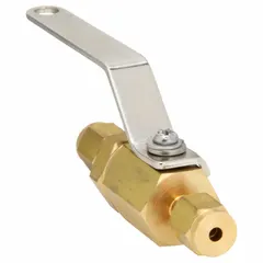 This mini brass ball valve features a straight two-piece body with sweat x sweat connections for copper pipe installation. The lever handle enables quick manual on/off flow control in low-pressure plumbing and fluid systems.