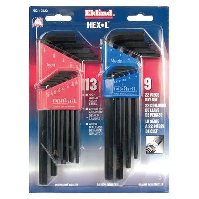 EKLIND Hex Key Set: 16 or More Pieces, Hex-L Long, L, Metric and SAE, Std End - L-Shaped Hex Key Sets
