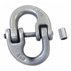 Hammerlock connecting link for joining chain ends or attaching chain to loads in lifting and rigging applications. Compatible with 3/8 in chain. Oblong shape. 100 Grade.