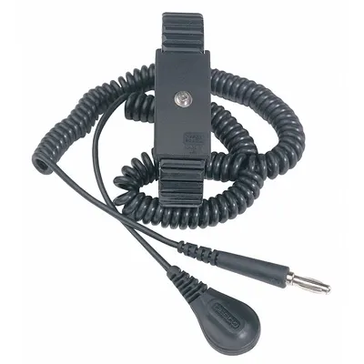 DESCO Coil Cord: Banana Plug/Date Coded/Relaxed Retraction Coil Cord, 6 ft Cord Lg - Snap-Connecting Antistatic Cords
