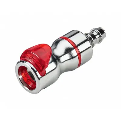 CPC Quick Connection Coupling: Straight, 3/8 in ID Size, Warm Red, Barbed/Quick Disconnect - Chrome-Plated Brass Quick-Disconnect Tube Fittings