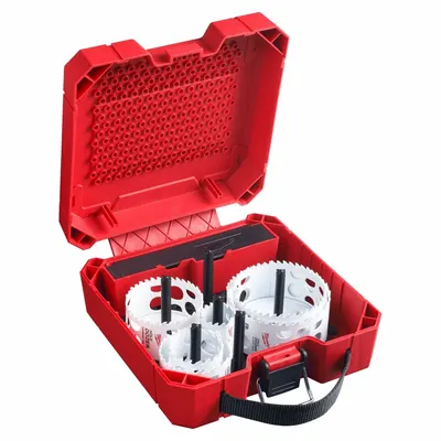 MILWAUKEE Hole Saw Kit: 9 Pieces, 1 5/8 in Max. Cutting Dp, Carbide Tipped - Multi-Material-Cutting Hole Saw Kits