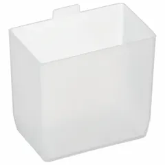 Clear plastic cup designed for use with shelf bins to organize small parts. Measures 2 x 3-1/4 x 3 inches. Not electrostatic discharge conductive. Compatible with AKRO-MILS shelf bin model 30138.
