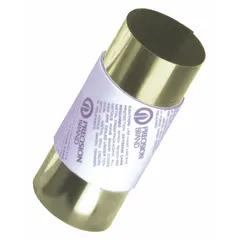 Plain brass shim stock roll, 150 mm wide, 2.5 m long, 0.8 mm thick. Width tolerance ±0.008 in, thickness tolerance ±0.066 mm, length tolerance +3.000/-0.125 in. Used for precision alignment, gap filling, and leveling in industrial machinery and equipment.