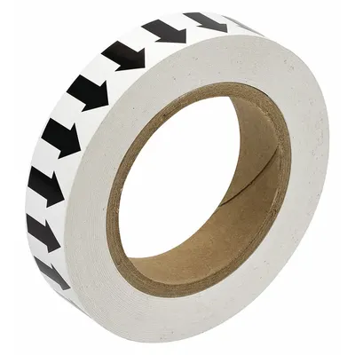 BRADY Arrow Tape: White, Black, 1 in Wd, 90 ft Roll Lg, Vinyl, 1 in Roll Wd - Pipe Marker Directional Flow Arrow Banding Tape