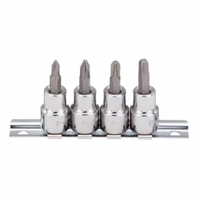 WESTWARD Socket Bit Set: 1 - 25 Pieces, 3/8 in Drive Size, 4 Pieces, PH1 to PH4 Tip Size Range - Phillips Bit Socket Sets