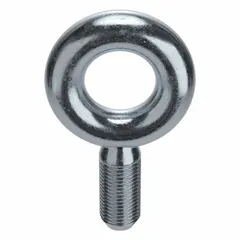 Steel eye bolt with zinc-plated finish for corrosion resistance. Thread size 2"-4 1/2, thread length 4 in. Without shoulder, nut not included. Used for lifting, rigging, and pulling applications requiring a threaded anchor point.