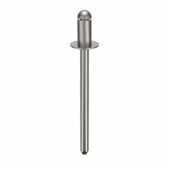 Domed-head blind rivet for single-sided fastening applications. 0.155-inch diameter, 1 25/44-inch overall length, 9/32-inch body length. Supplied in a 500-piece pack. Inch-based dimensions.