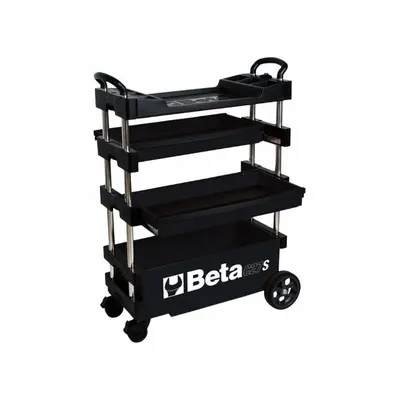BETA Collapsible Metal Tool Cart: Black / Black Drawer, 27 in Wd, 12 in Dp, 36 in Ht - Light-Duty Tool Utility Carts with Drawers