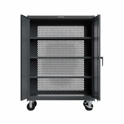 STRONG HOLD Storage Cabinet: 48 in x 24 in x 67 in, 3 Adj Shelves, Swing Handle & Padlock Hasp - Industrial Ventilated Mobile Shelf Cabinets