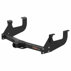 Class III hitch made of carbon steel with a powder-coated finish. Gross trailer weight capacity of 12,000 lb and gross vehicle weight capacity of 8,000 lb. Designed for select Dodge vehicles; no drilling required for installation. Suitable for towing trailers and other equipment within rated capacities.