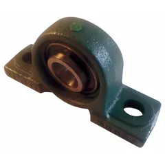Cast iron pillow block ball bearing with set screw locking for shaft retention. Bore 2 7/16 in, shaft height 2 47/64 in, mounting bolt size 5/8 in. Maximum speed 2,500 RPM. Inch system. Suitable for supporting rotating shafts in conveyors, fans, and pumps.