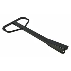 This steel draw-bar with a black finish is a replacement component for pallet jacks. It connects the handle to the hydraulic unit, enabling steering and load movement. Commonly used in warehouses and distribution centers for pallet jack maintenance.