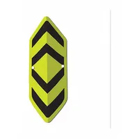 Aluminum V-shape projection reflector with 90-degree corner, black and lime 3x6 inch sign. Features Engineer Grade retroreflective surface and mounting holes for installation. Not glow-in-the-dark and no anti-slip surface. Used to mark hazards in industrial facilities, warehouses, and parking areas