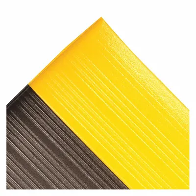 NOTRAX Antifatigue Runner: Ribbed, 4 ft x 30 ft, 3/8 in Thick, Black with Yellow Border - Standard Antifatigue Mats
