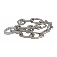 This rear chain assembly is a replacement hand chain for electric chain hoists. It is compatible with hoist manufacturer part number 4GU71. The assembly enables manual load positioning or emergency lowering when power is unavailable.