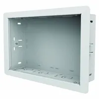 Fixed television wall mount with white fused epoxy finish. Supports televisions up to 25 lb. Includes duplex surge suppressor and mounting hardware for wall installation