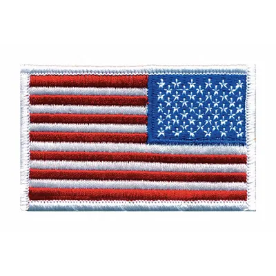 HEROS PRIDE Embroidered Patch: Reverse/U.S. Flag, 3 3/8 in x 2 in, Red/White, Plastic - Embroidered Emblems