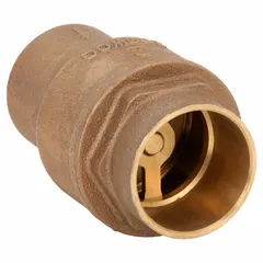 Lead-free bronze inline disc check valve with spring-loaded swing mechanism. Features 2 in sweat x sweat connections for backflow prevention in plumbing and HVAC systems.