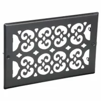 Surface-mount filter grille for floor installation in HVAC return air systems. Constructed of black textured steel. Dimensions: 11 1/2 in height, 7 1/2 in width, 1/2 in depth. Not fire rated