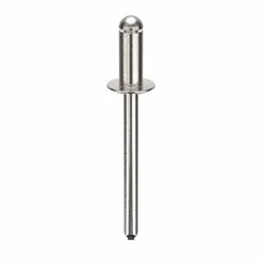Domed-head blind rivet with 0.183" diameter and 1.726" overall length. Body length is 27/64" (1 23/32" overall). Suitable for fastening materials where only one-sided access is available, common in sheet-metal assembly and general fabrication. Supplied in a 250-piece pack.
