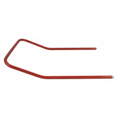 This steel handle is designed for platform trucks, providing a grip for manual material handling in industrial and warehouse environments. It measures 24 inches in overall width and 1 1/4 inches in overall height. The red finish supports visibility in busy workspaces.