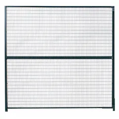 Steel stacking panel with gray powder-coated finish. Measures 10 ft high by 1 ft wide by 1 1/4 in deep. Used as a component in modular woven-wire partition systems for industrial enclosures, storage areas, and machine guarding. Mounting hardware not included.