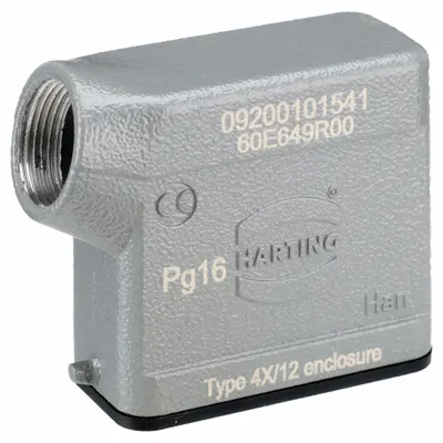 HARTING Rectangular Connector Hood: Size 10 A, Side, Single-Entry, PG16 Cable Entry - Hoods for Rectangular Connectors