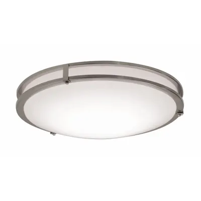 LED Flush Mount: 14 in Dia, Satin Nickel, 3 1/2 in Ht, 2,400 lm, 3000K, 27 W - Carlisle Flush-Mount Lights