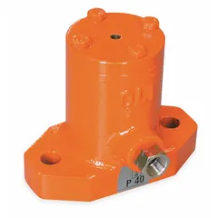 This piston vibrator delivers 3,000 vibrations per minute with 13,230 lb of force. It requires 10.6 cfm at 87 psi air supply and has a 3/8 in NPT air inlet. The bolt-on mount design allows secure attachment to equipment surfaces. Typical applications include moving bulk materials in hoppers, chutes, and bins to prevent bridging and clogging.