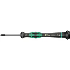 Precision Torx screwdriver with T5 tip size and friction-type Torx tip for secure engagement. Standard length shaft and ergonomic Kraftform handle designed for repetitive fastening tasks. Suitable for electronics, instrumentation, and light assembly work.