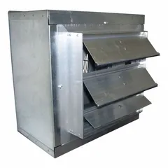 Standard direct-drive panel exhaust fan with a 12-inch galvanized steel blade, 1/3 hp motor, and 1,450 cfm airflow. Operates on 115V AC single-phase power, features a powder-coated steel frame with intake guards, and a totally enclosed air-over motor enclosure. Variable speed control. Suitable for general ventilation in industrial and commercial facilities.
