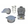 LED strobe light for Class III hazardous locations where combustible fibers or flyings are present. Amber lens provides visible warning. Operates on 120 to 240 V AC. Wall mount design with overall height 8 in and length 7 1/4 in.