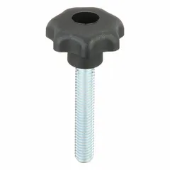 7-arm knob with threaded stud, 32 mm diameter, M8 thread, 45 mm thread length. Plastic body with steel thread insert. Used for manual adjustment and clamping on machinery, jigs, and fixtures.