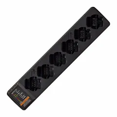 Multi-unit charger for DLR110 series radios, accepting 120 to 240V AC input. Charges up to six radios simultaneously. Suitable for environments requiring multiple radios to be charged and ready for use, such as shift changes or continuous operations.